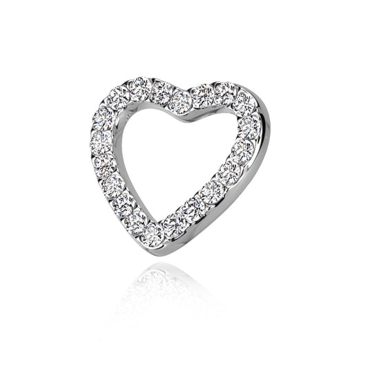 Cuore con brillantini incastonati cz stone clear su base in titanio ASTM F136 da implantologia certificato. Con la sua luce sfolgorante, questo gioiello aggiungerà un tocco di lusso e bellezza a ogni look. Un must-have per ogni collezione e un simbolo di amore e passione.