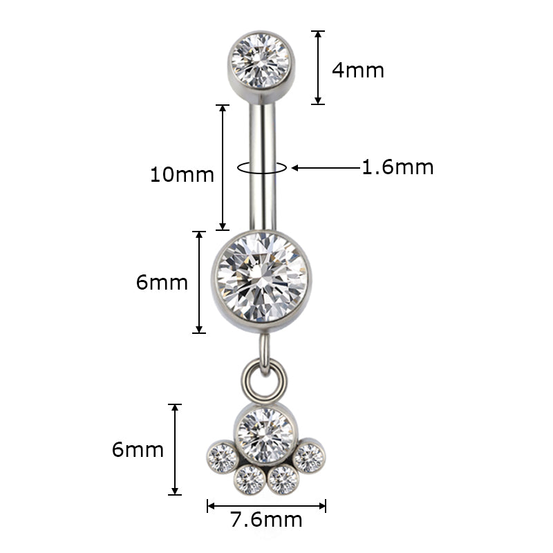 Banana da ombelico in titanio ASTM F136 da implantologia certificato, con pietre cz stone incastonate. Questo gioiello dona raffinatezza al tuo look grazie al ciondolo e alla pietra centrale. Non fartelo scappare se cerchi qualcosa di diverso per il tuo ombelico.